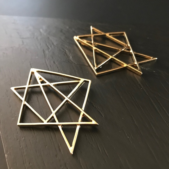 Gold Linear Triangle Cluster Studs - Picture 4 of 6